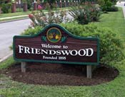 Sign welcoming you to Friendswood, Texas.