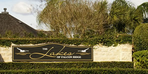 Picture of the enterance to The Lakes of Falcon Ridge subdivision in Friendswood, Texas.